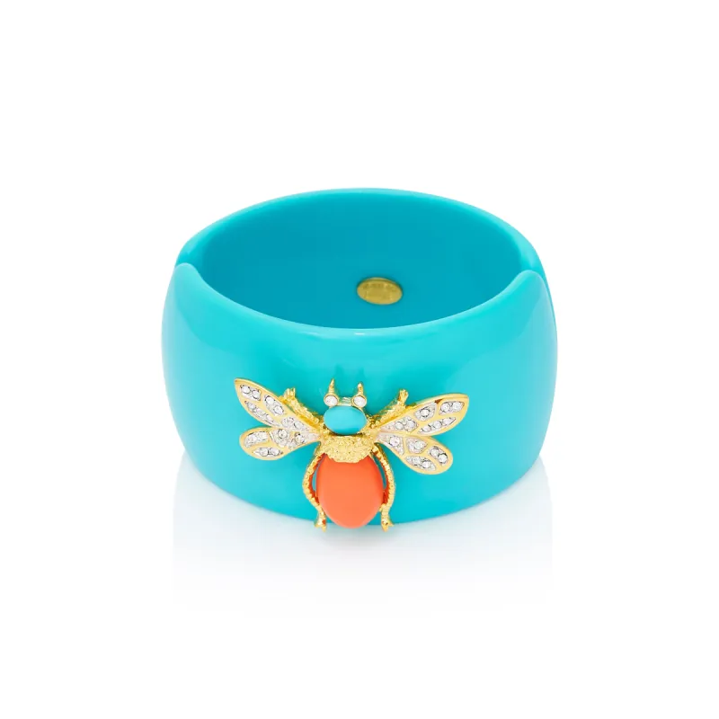 Turquoise & Coral Bee Motif Cuff Bracelet sold by Kenneth Jay Lane