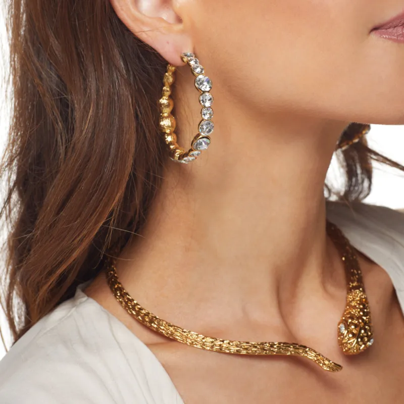 Gold and Crystal Hoop Post Earring sold by Kenneth Jay Lane