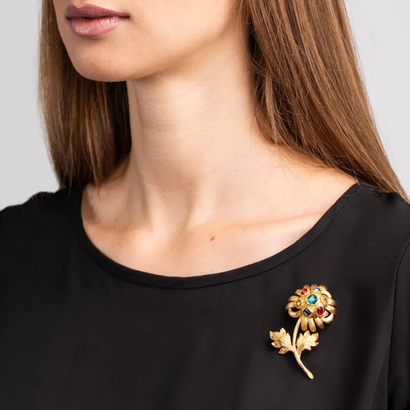Gold Flower with Multi Gem Pin sold by Kenneth Jay Lane