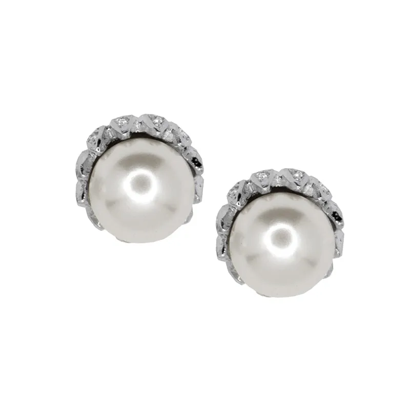 Pearl Center Rhinestone Pierced Earrings sold by Kenneth Jay Lane