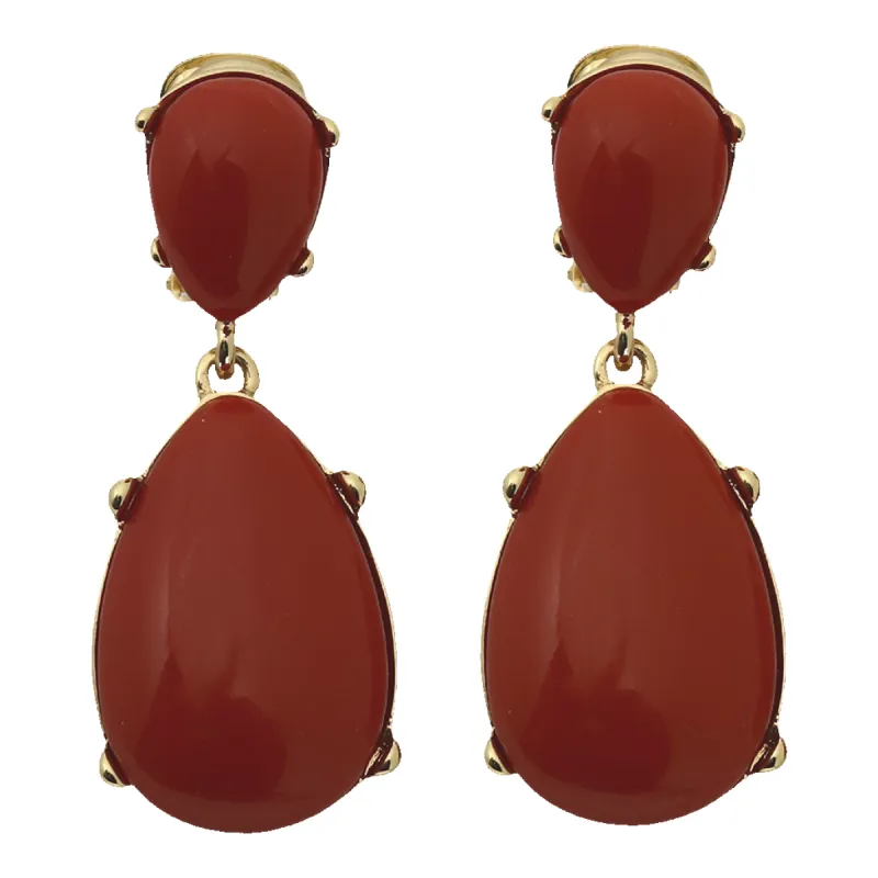 Dark Coral Resin Teardrop Cabochon Clip Earring sold by Kenneth Jay Lane