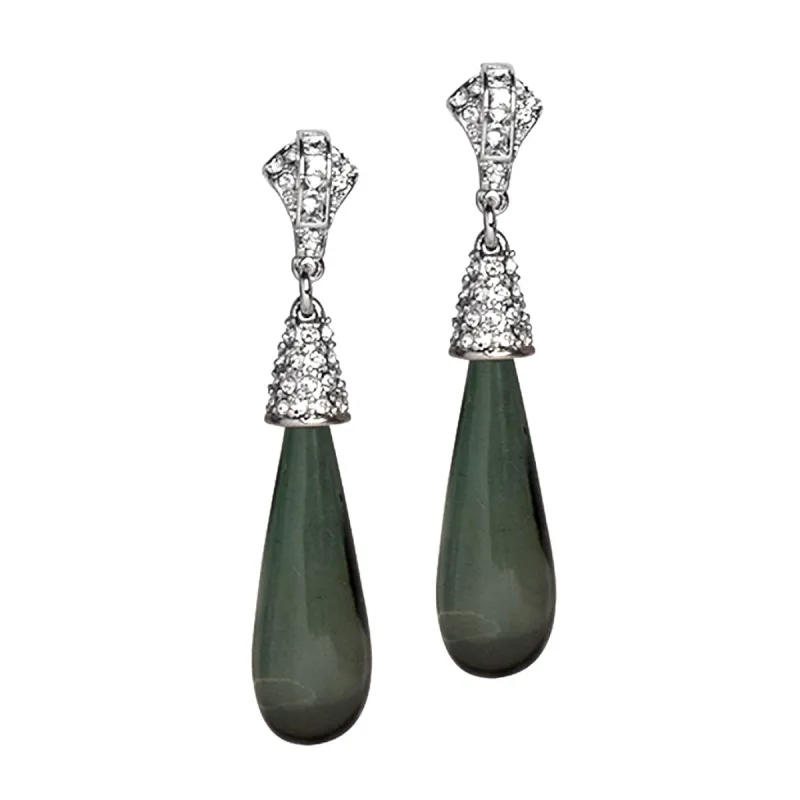 Silver and Crystal Cap Tapered Teardrop Emerald Pierced or Clip Earrings sold by Kenneth Jay Lane