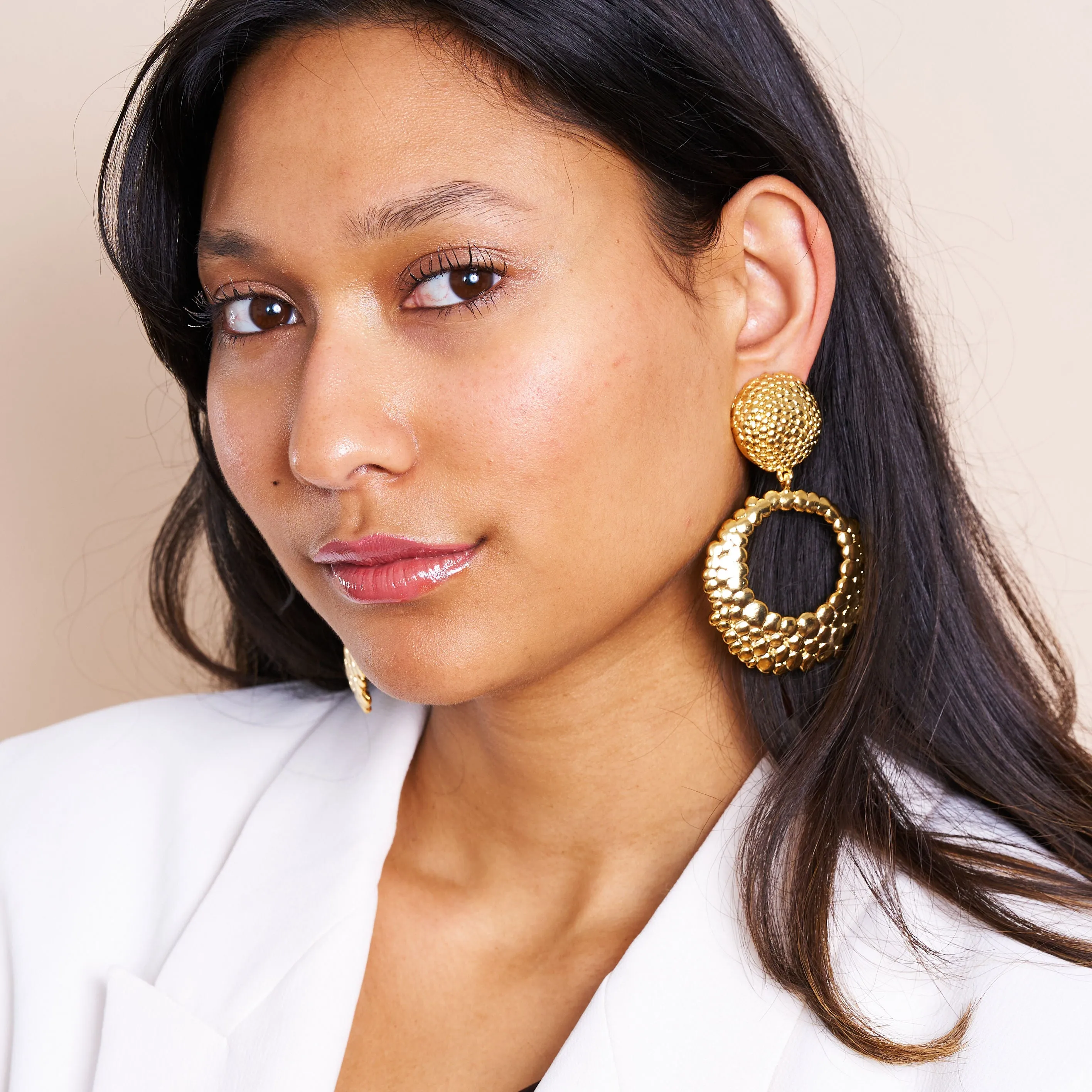 Gold Hammered Open Hoop Clip Earrings sold by Kenneth Jay Lane product image thumbnail 2