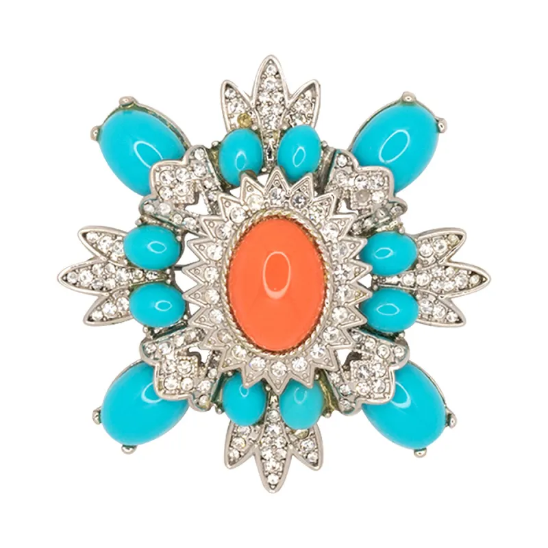 Small Turquoise And Coral Cluster Pin sold by Kenneth Jay Lane