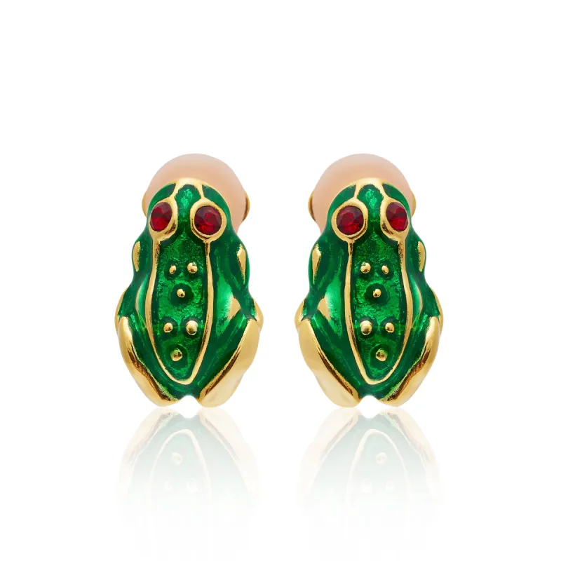 Transparent Green Frog Clip Earrings sold by Kenneth Jay Lane
