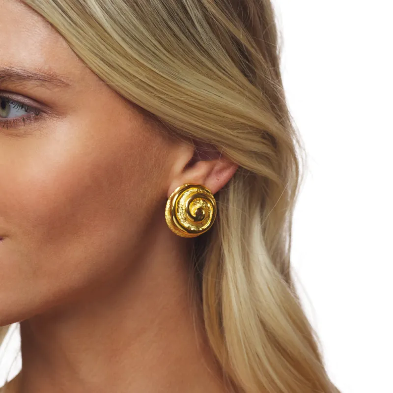 Gold Swirl Button Clip Earrings sold by Kenneth Jay Lane