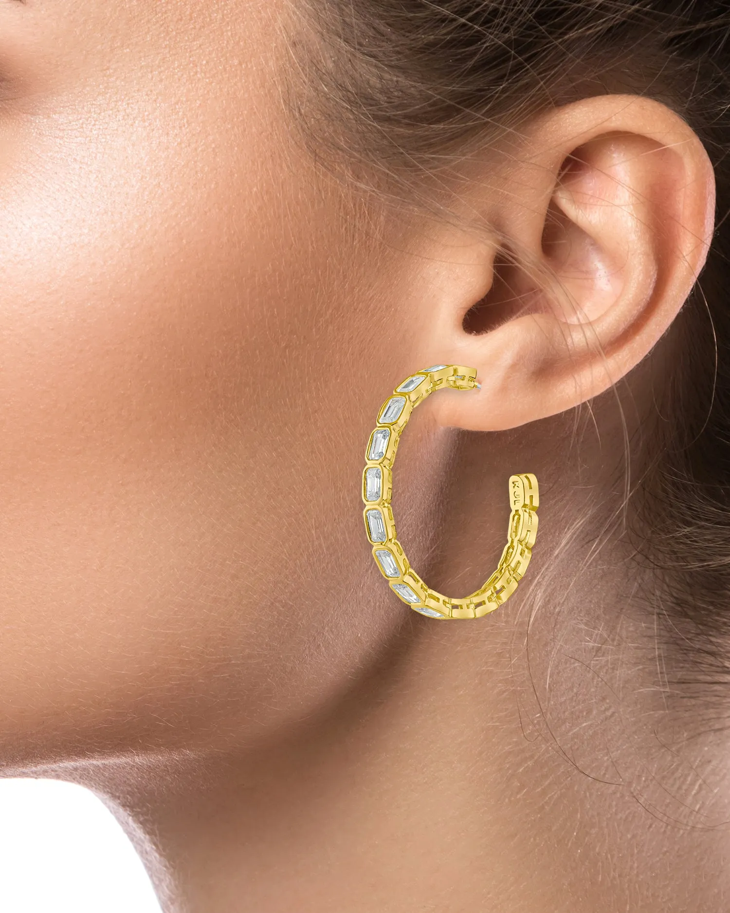 Emerald Bezel Set Hoop Earrings sold by Kenneth Jay Lane product image thumbnail 2