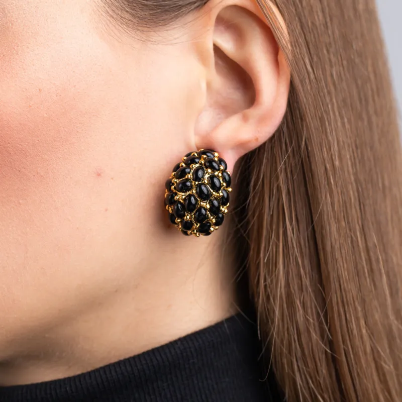 Gold and Black Cabochon Domed Hoop Clip Earrings sold by Kenneth Jay Lane