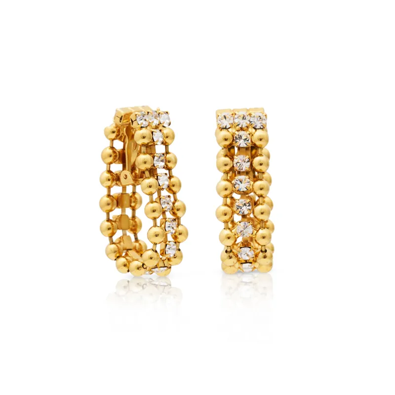 Gold Bead & Crystal Teardrop Clip Earring sold by Kenneth Jay Lane
