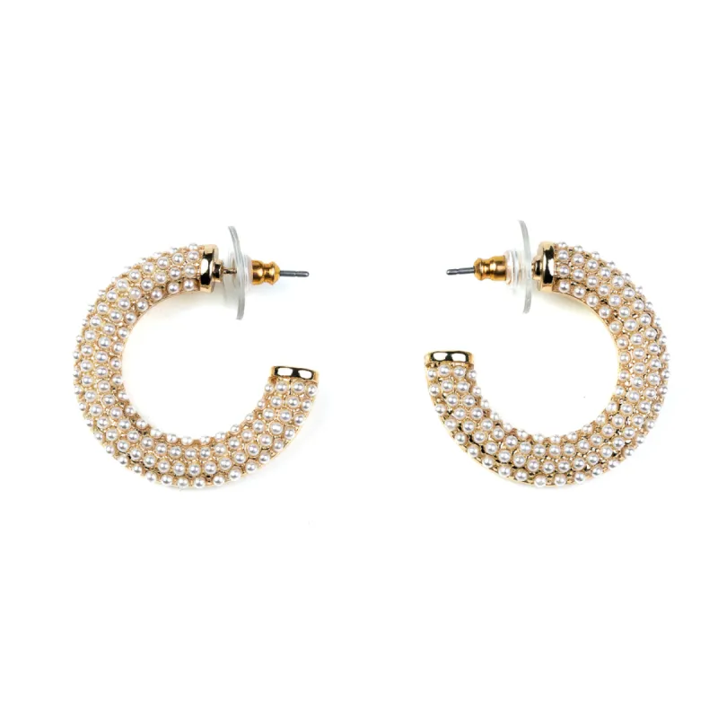 Polished Gold and Pearl Hoop Earring sold by Kenneth Jay Lane