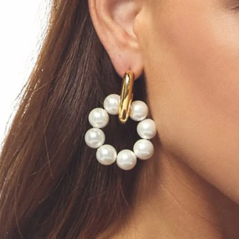 Shell Pearls Doorknocker Pierced Earring sold by Kenneth Jay Lane