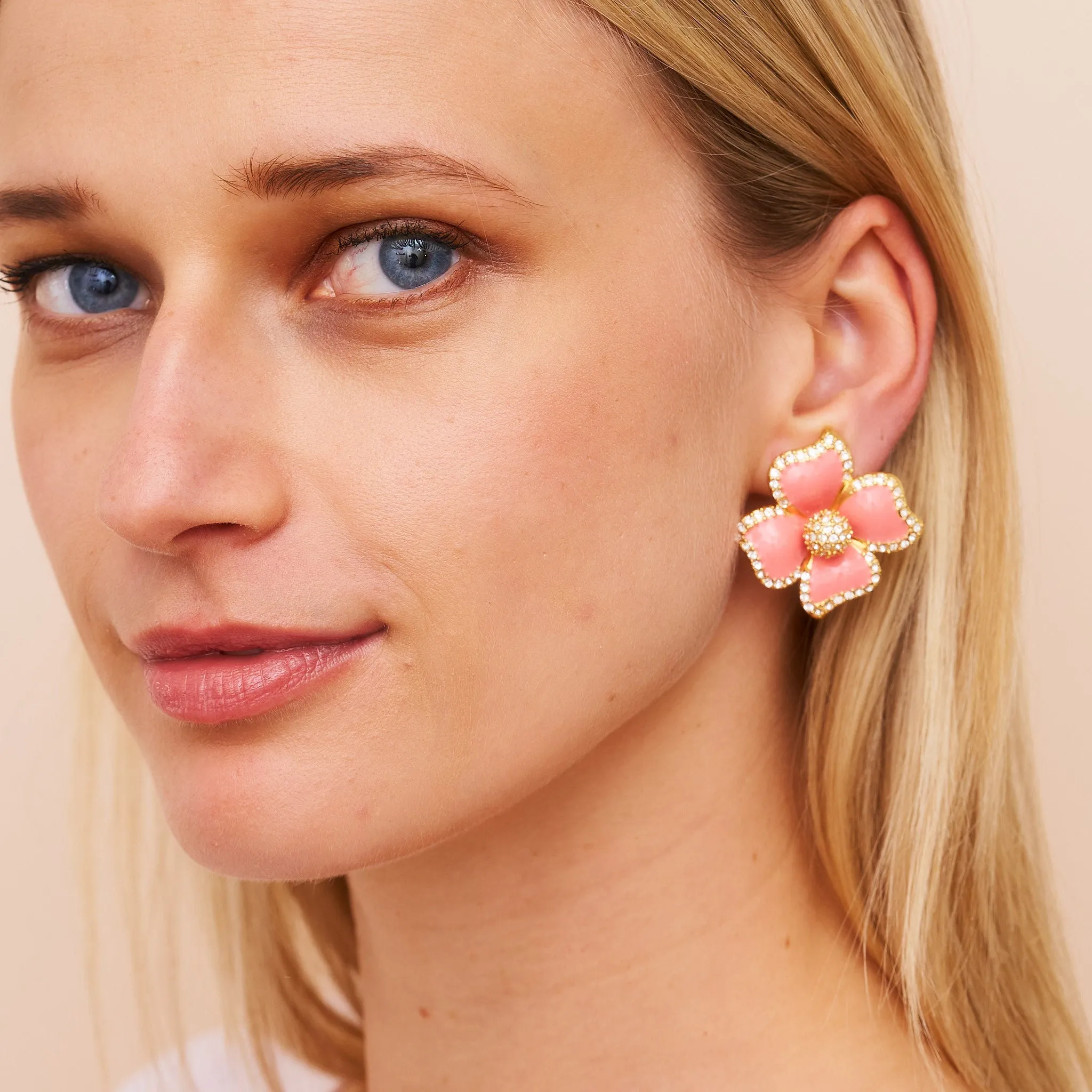 Pink Enamel Flower Clip Earrings sold by Kenneth Jay Lane product image thumbnail 2