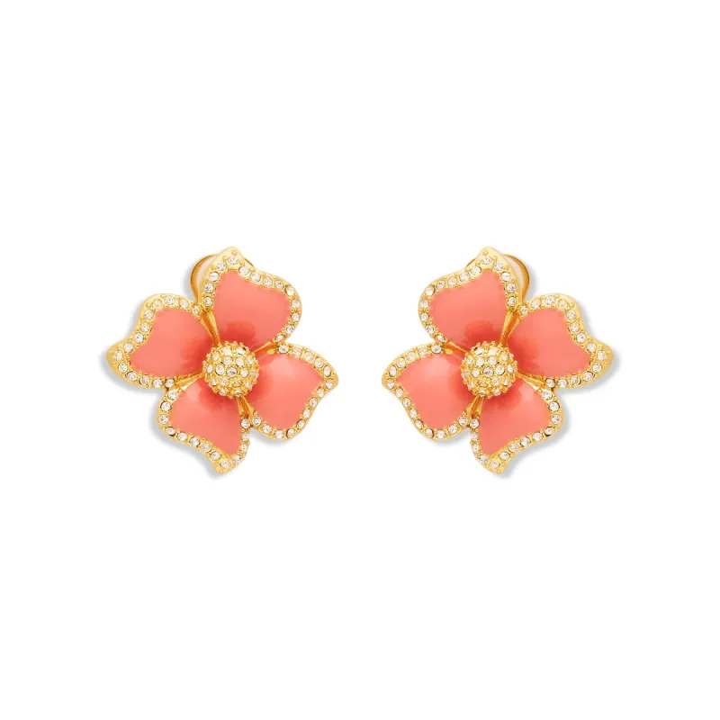 Pink Enamel Flower Clip Earrings sold by Kenneth Jay Lane