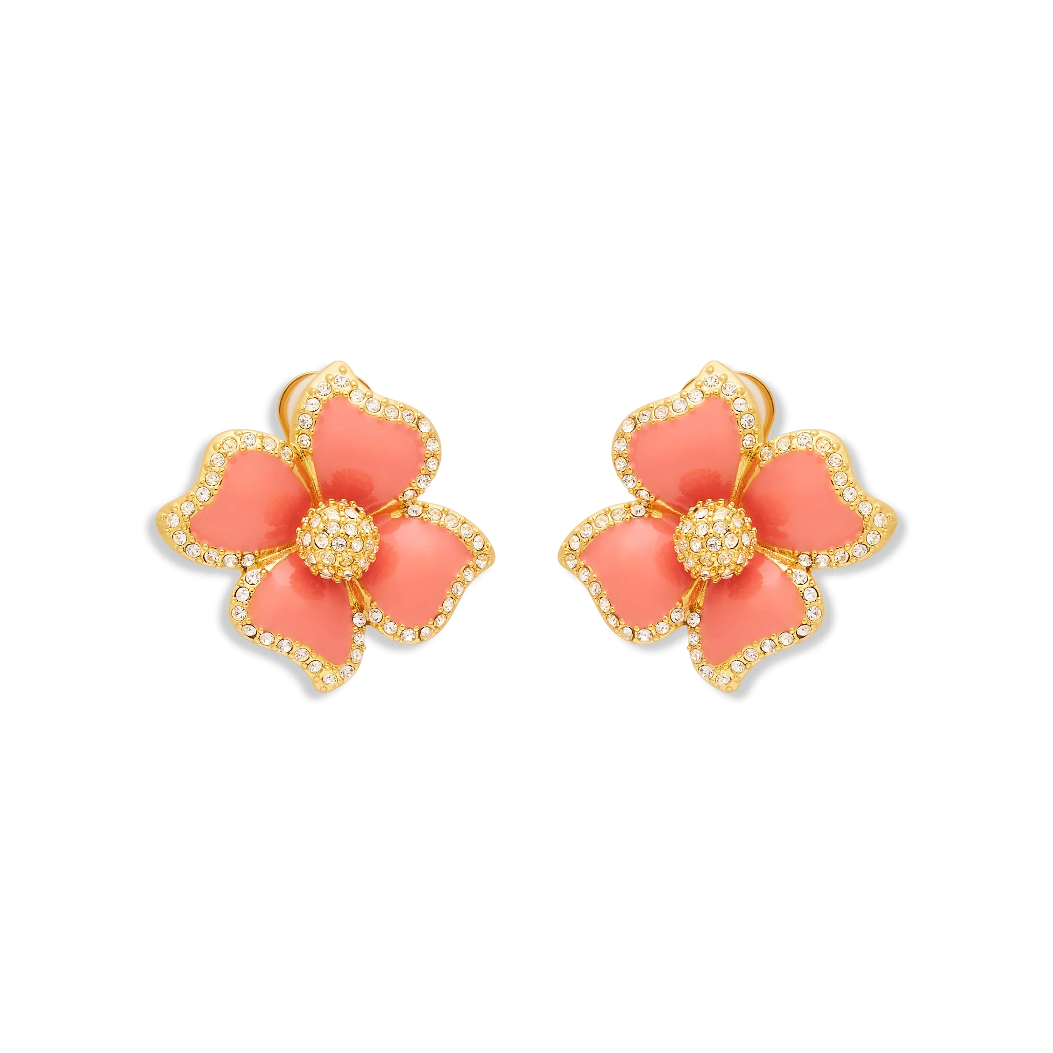 Pink Enamel Flower Clip Earrings sold by Kenneth Jay Lane