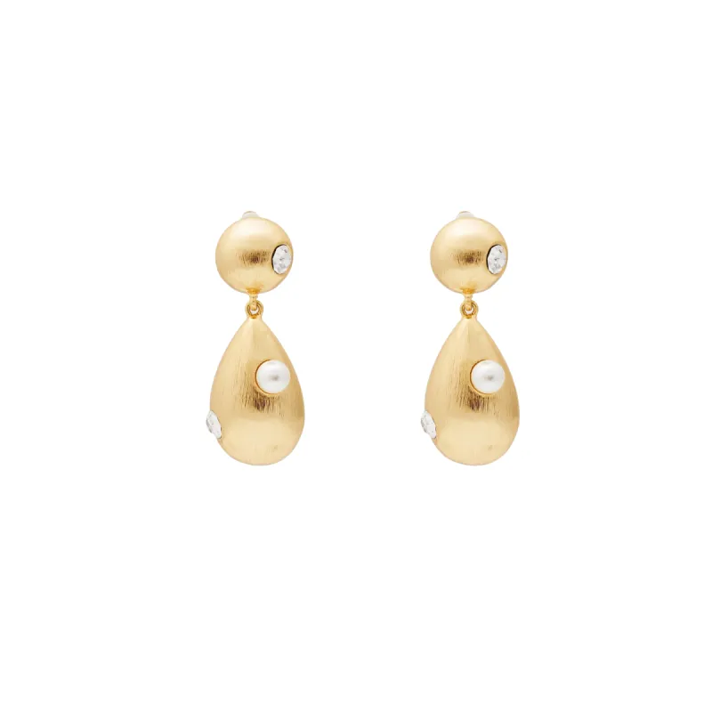 Brushed Gold & Pearl Drop Clip Earring sold by Kenneth Jay Lane