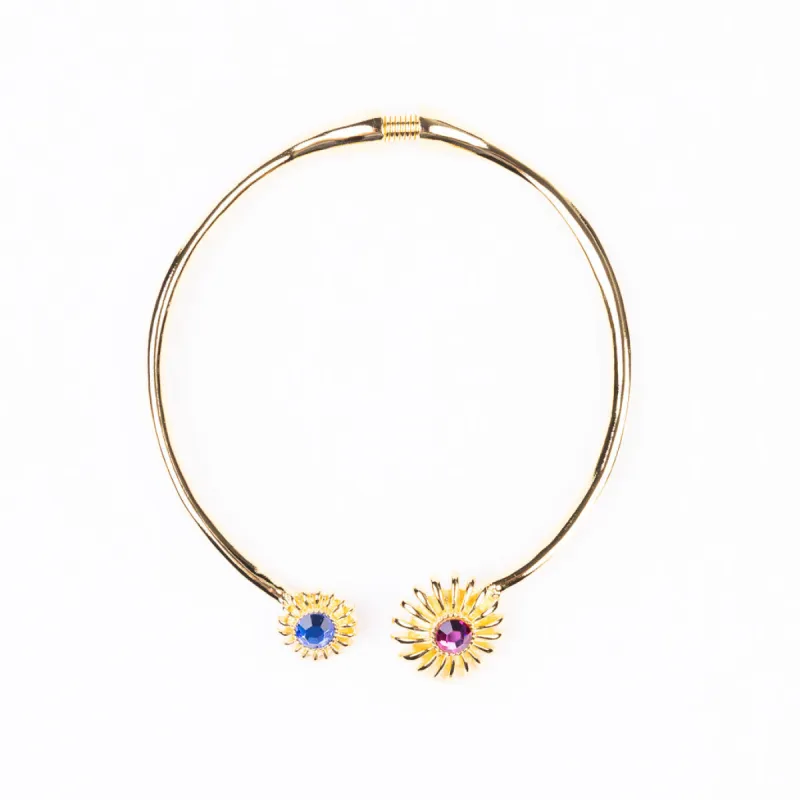 Polished Gold Collar Necklace with Aqua and Pink Ends sold by Kenneth Jay Lane