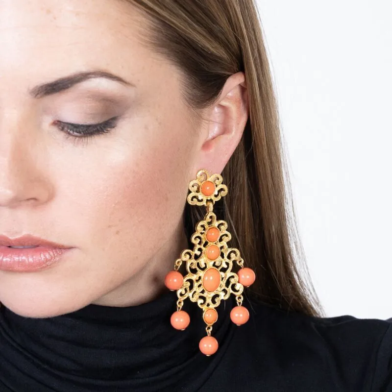 Filagree & Coral Drop Clip Earring sold by Kenneth Jay Lane