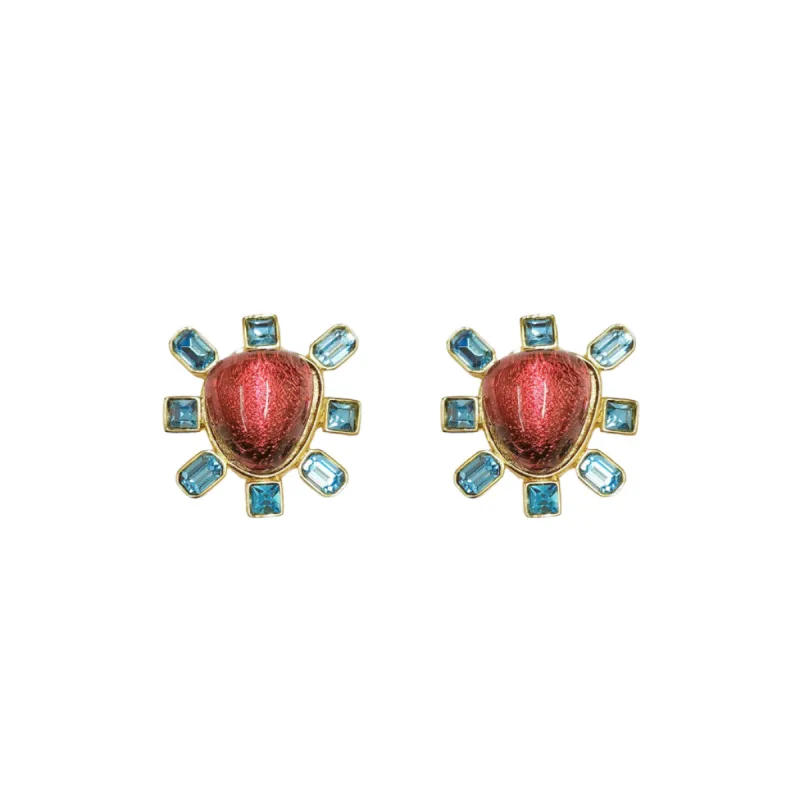 Aqua and Rose Cabochon Center Clip Earring sold by Kenneth Jay Lane