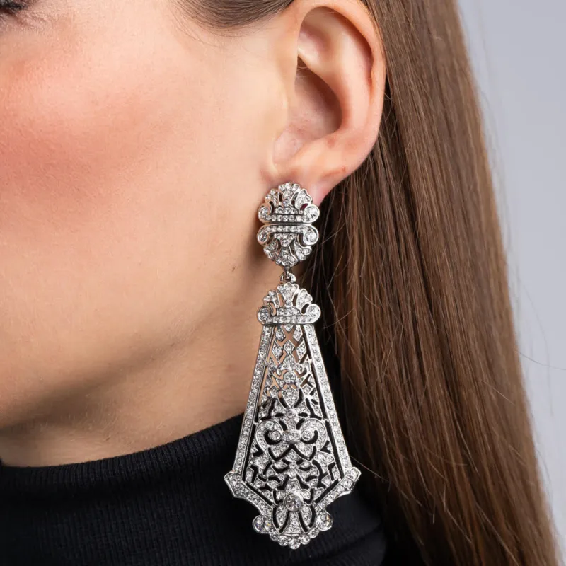 Silver and Crystal Large Prism Drop Clip Earrings sold by Kenneth Jay Lane