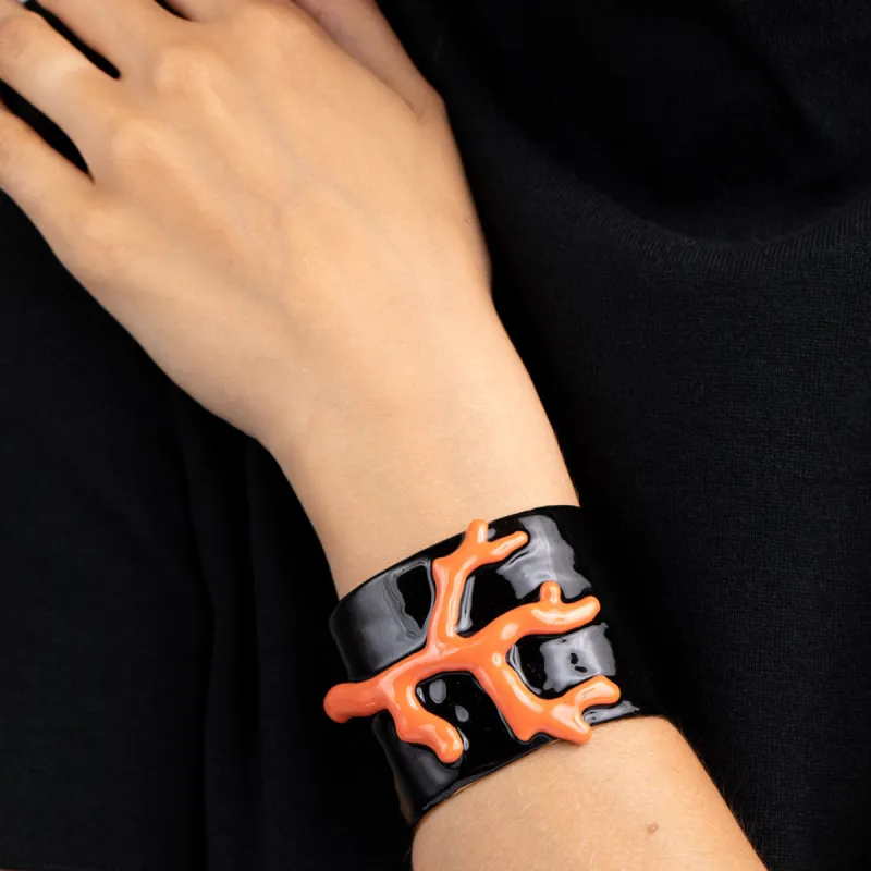 Black Enamel and Coral Branch Cuff Bracelet sold by Kenneth Jay Lane