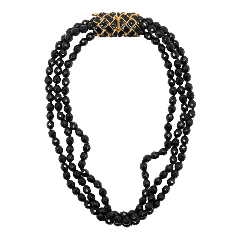 Vintage Jet Bead Necklace with Gold Pendant sold by Kenneth Jay Lane