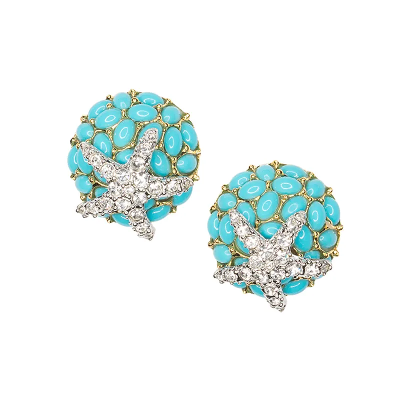 Turquoise And Crystal Starfish Clip Earrings sold by Kenneth Jay Lane