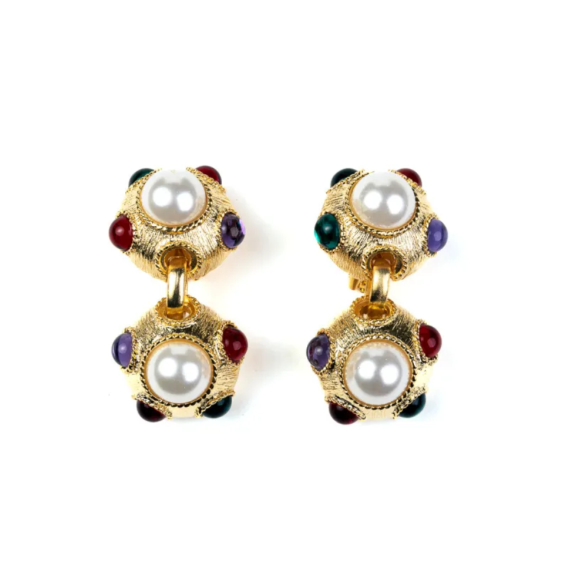 Multicolored Gemstone & Pearl Clip On Earrings sold by Kenneth Jay Lane