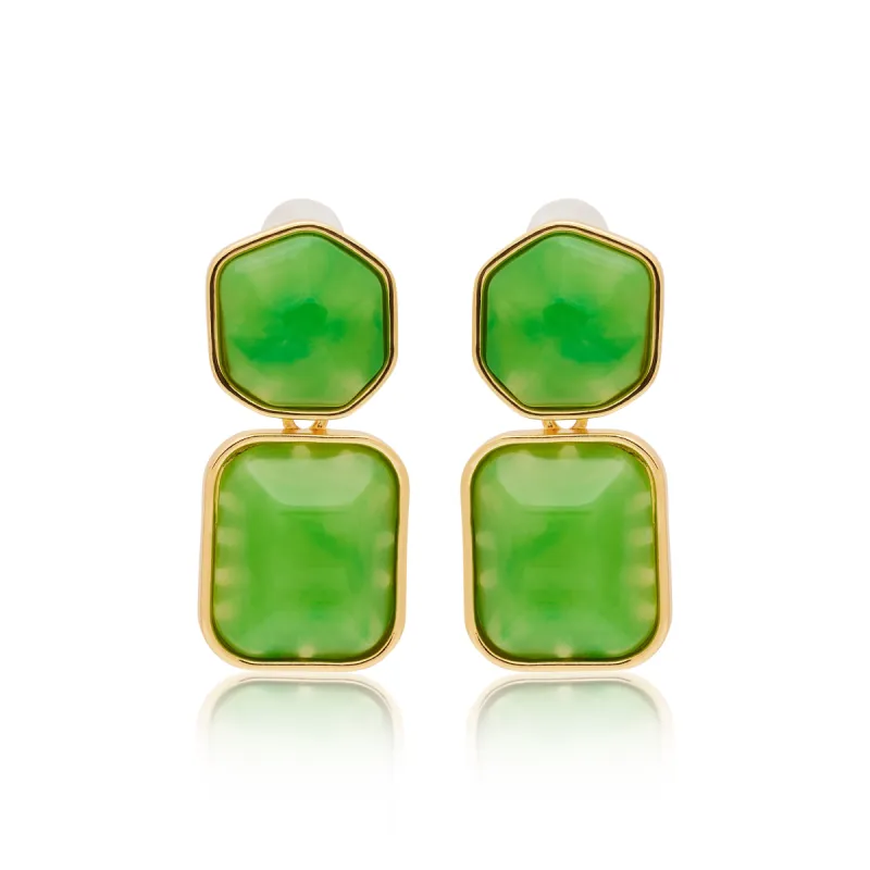 Polished Gold Frame Jade Drop Pierced Earrings sold by Kenneth Jay Lane