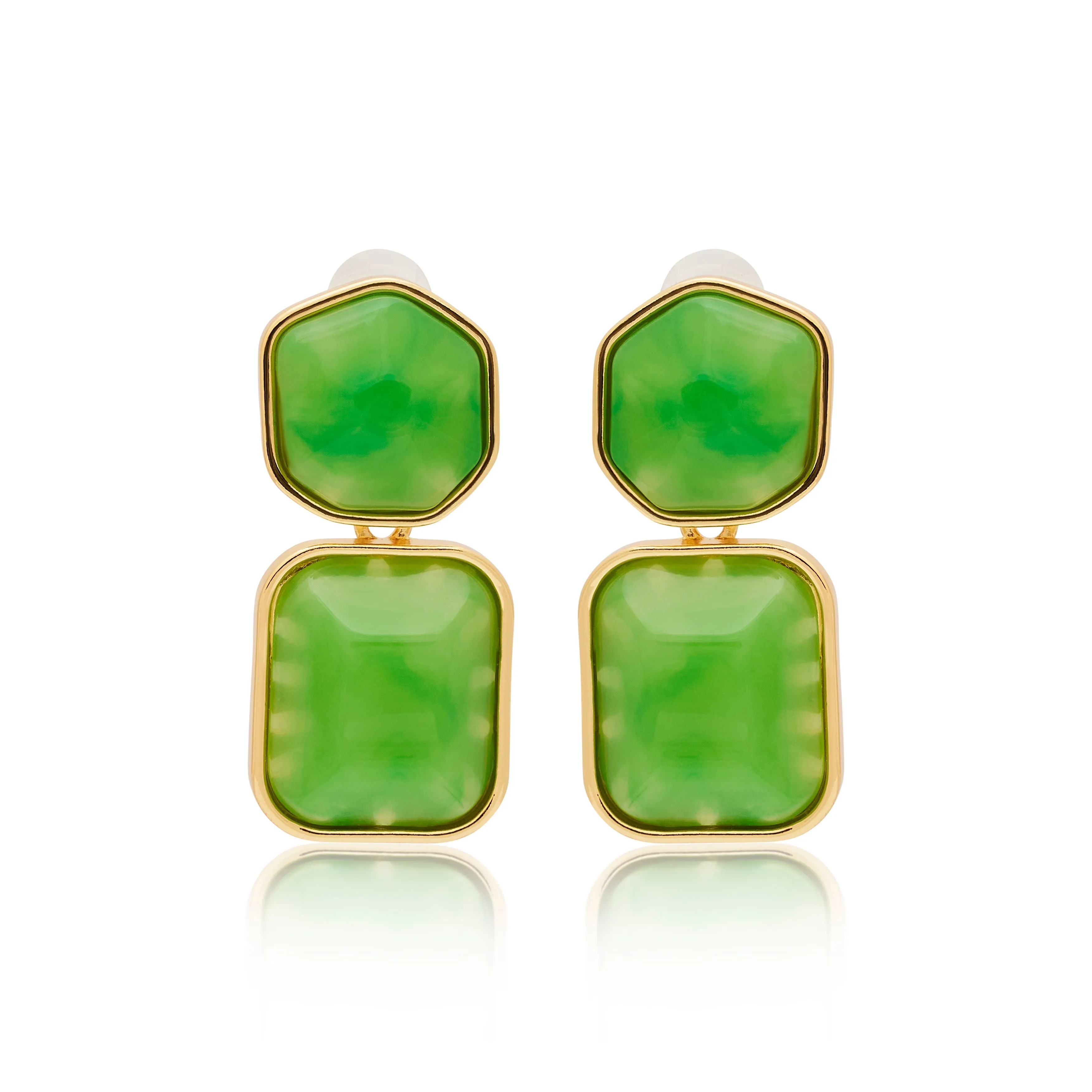 Polished Gold Frame Jade Drop Pierced Earrings sold by Kenneth Jay Lane