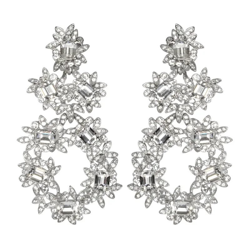 Silver & Crystal Flower Clip Earrings sold by Kenneth Jay Lane