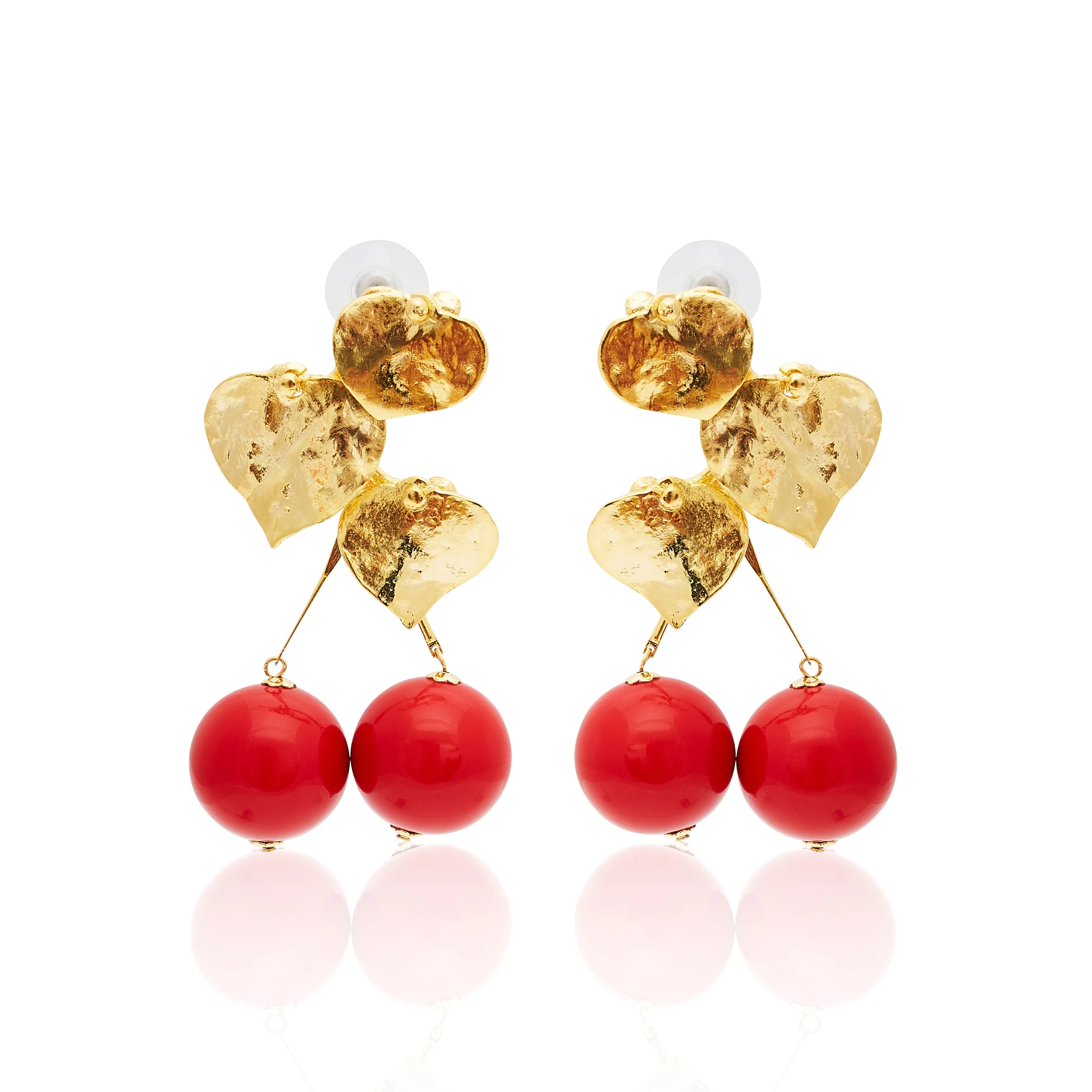 Satin Gold Leaves & Cherry Drop Post Earrings sold by Kenneth Jay Lane