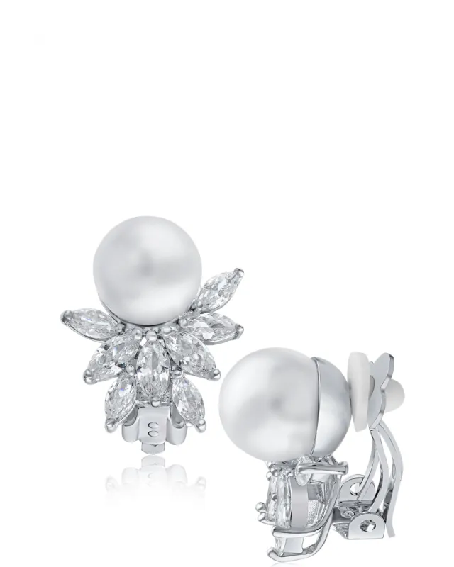 Cubic Zirconia & Glass Pearl Post Earrings sold by Kenneth Jay Lane