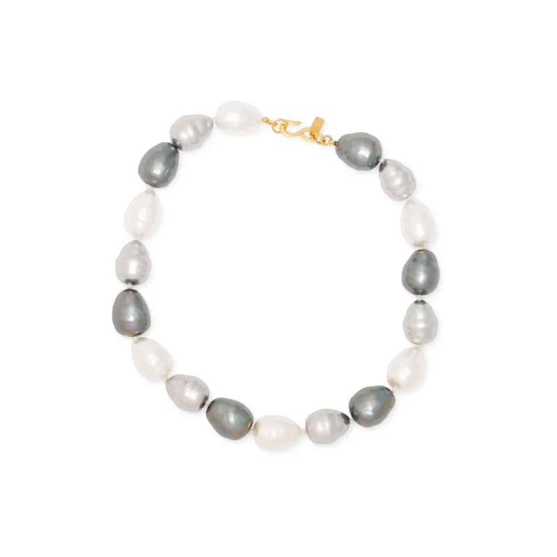 White & Grey Baroque Pearl Gold Necklace sold by Kenneth Jay Lane