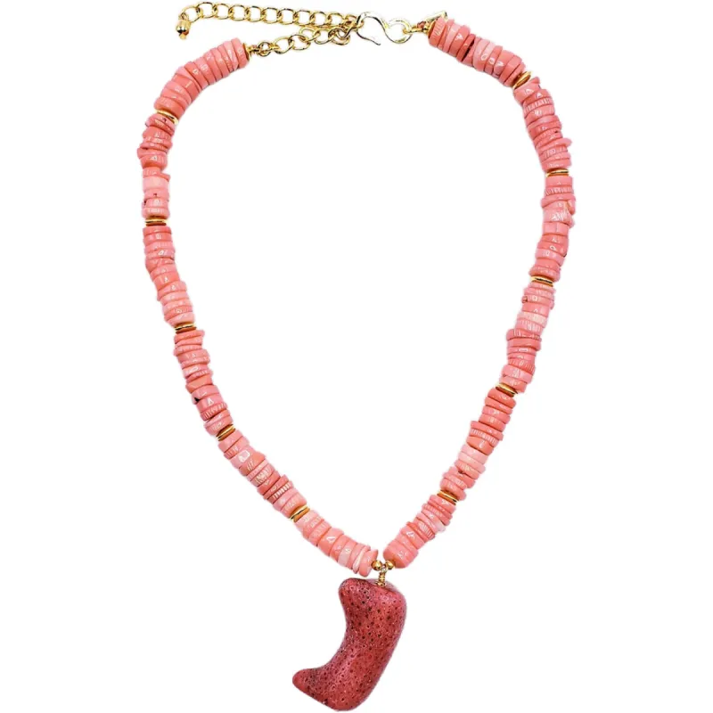 Vintage Light Coral Chip Necklace with Coral Pendant sold by Kenneth Jay Lane