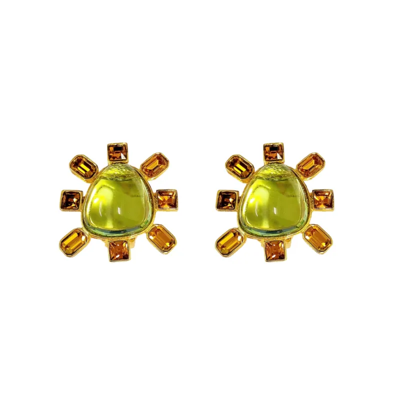 Topaz and Peridot Cabochon Center Clip Earring sold by Kenneth Jay Lane