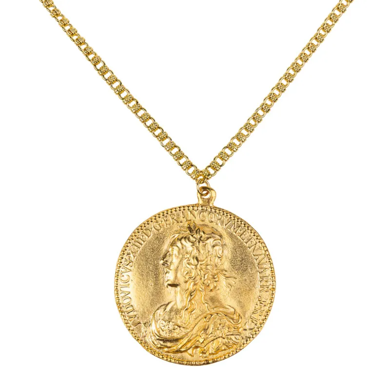 Satin Gold Medallion Pendant Necklace sold by Kenneth Jay Lane