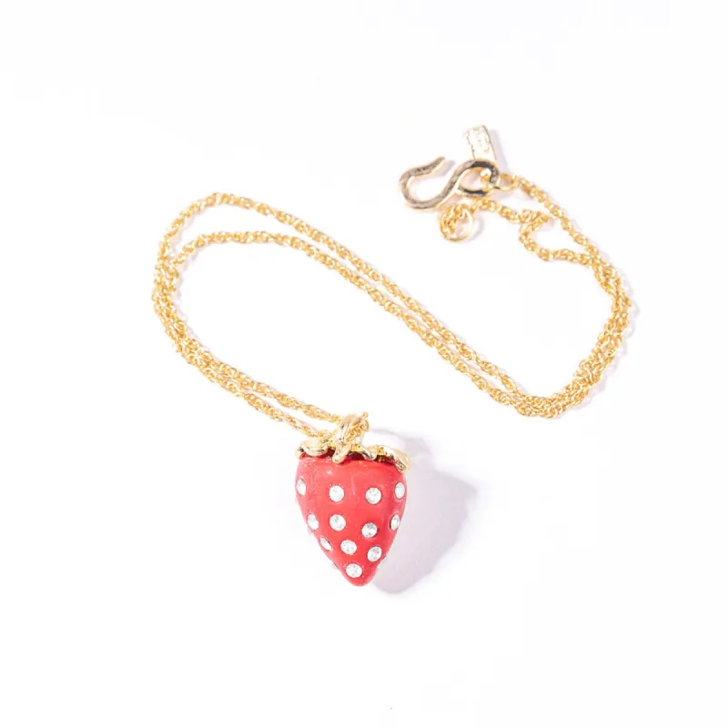 Gold Chain with Red and Crystal Strawberry Necklace sold by Kenneth Jay Lane