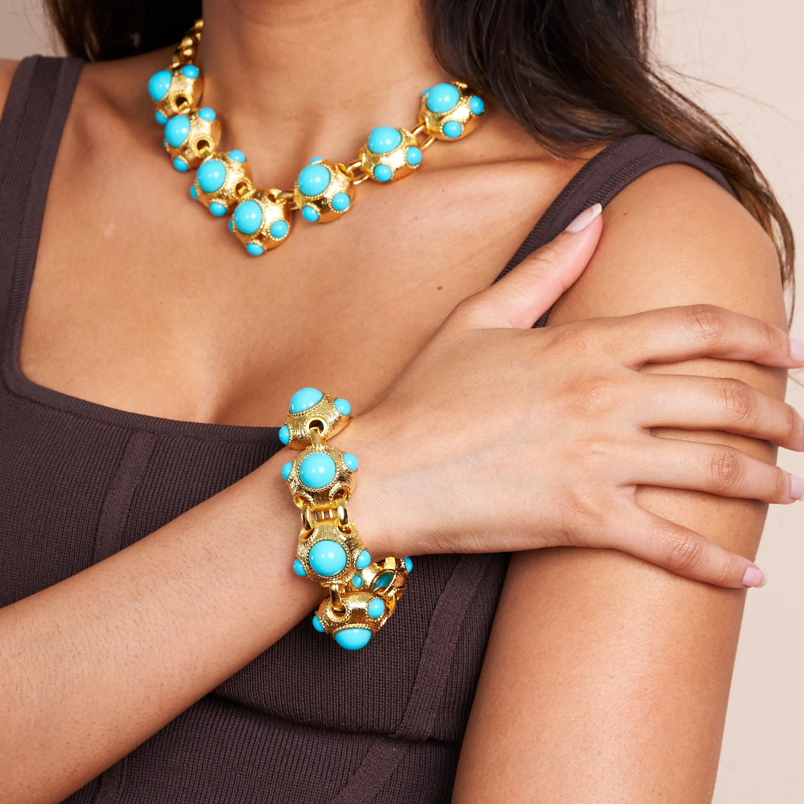 Satin Gold & Turquoise Center Bracelet sold by Kenneth Jay Lane product image thumbnail 2