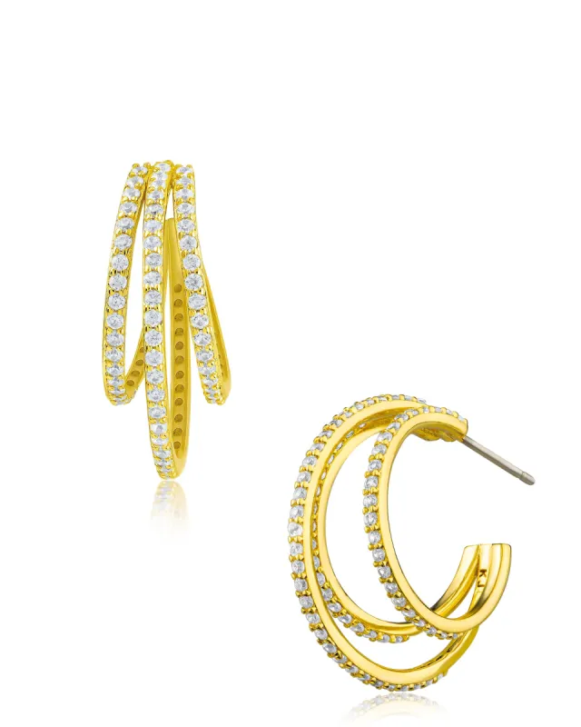 Cubic Zirconia & Gold Plated Triple Hoop Earrings sold by Kenneth Jay Lane