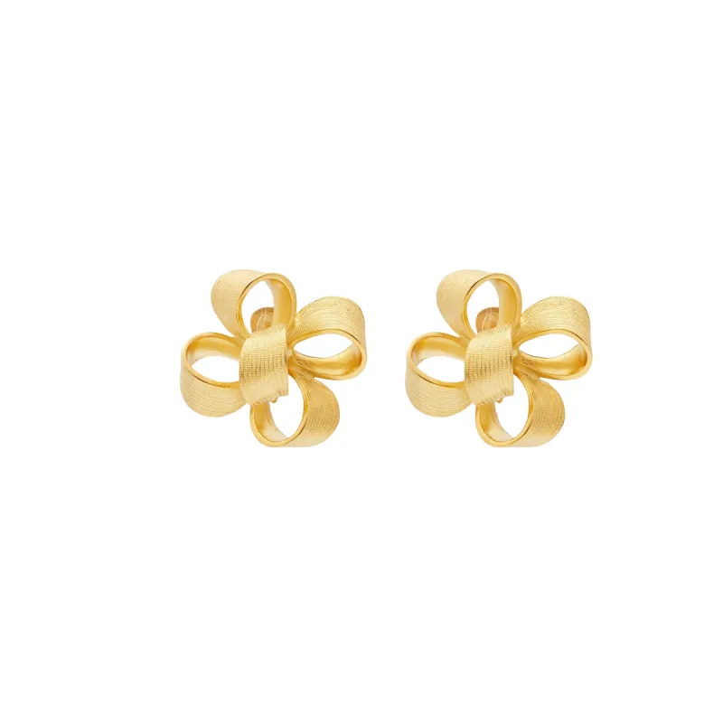 Large Satin Gold Bow Clip Earring sold by Kenneth Jay Lane