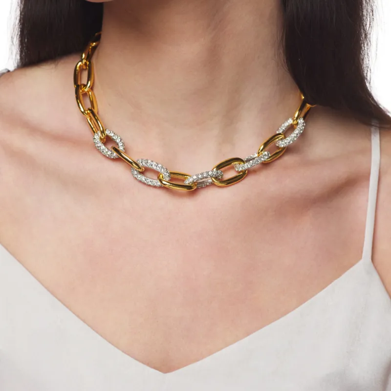 Gold & Silver Crystal Link Necklace sold by Kenneth Jay Lane