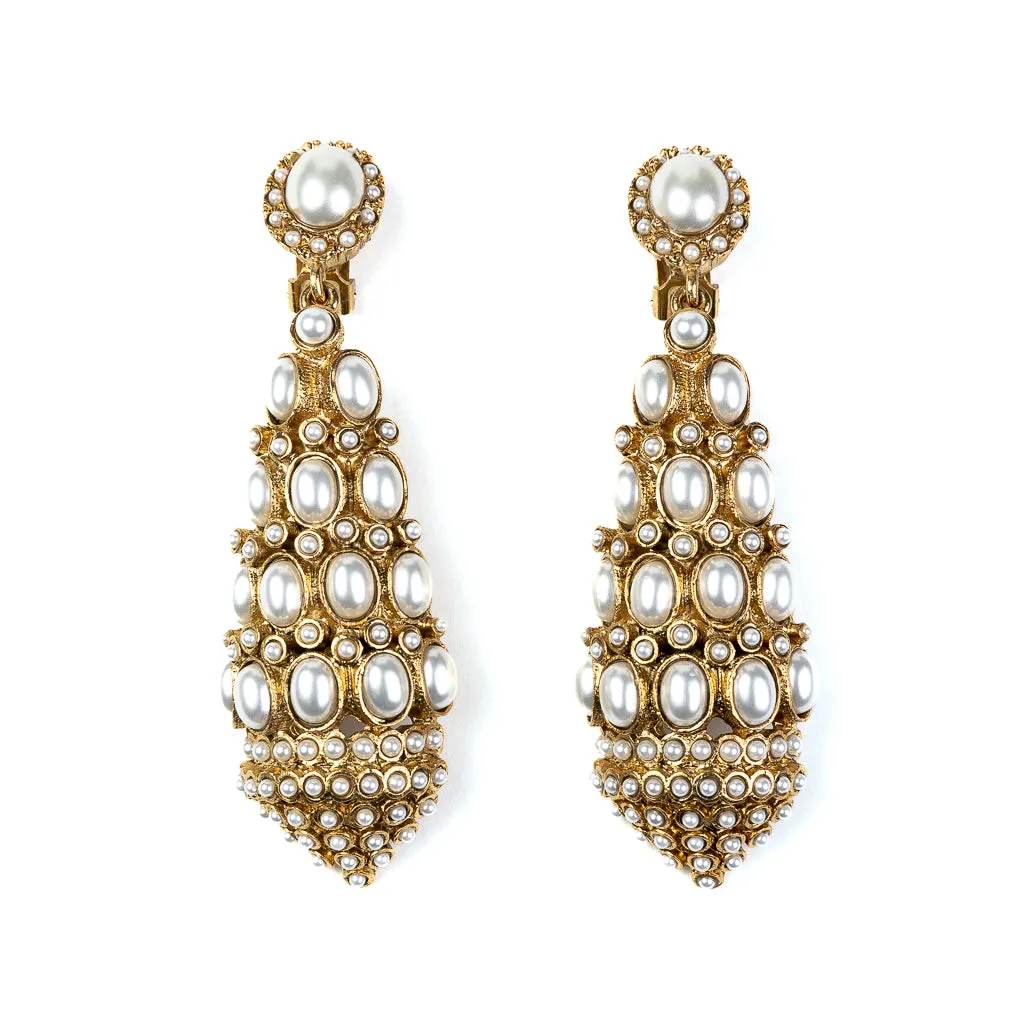 Antique Gold with Pearl Drop Clip Earrings sold by Kenneth Jay Lane