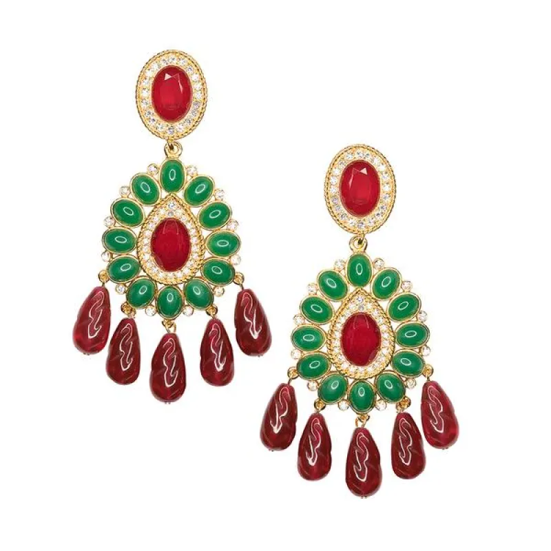 Ruby And Emerald Drop Clip Earrings sold by Kenneth Jay Lane
