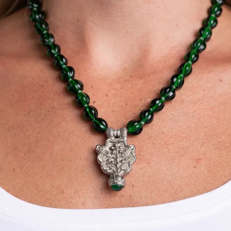 Vintage Emerald Necklace with Silver Pendant sold by Kenneth Jay Lane