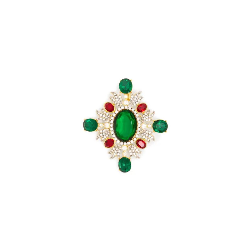 Emerald & Ruby Stone Cluster Pin sold by Kenneth Jay Lane