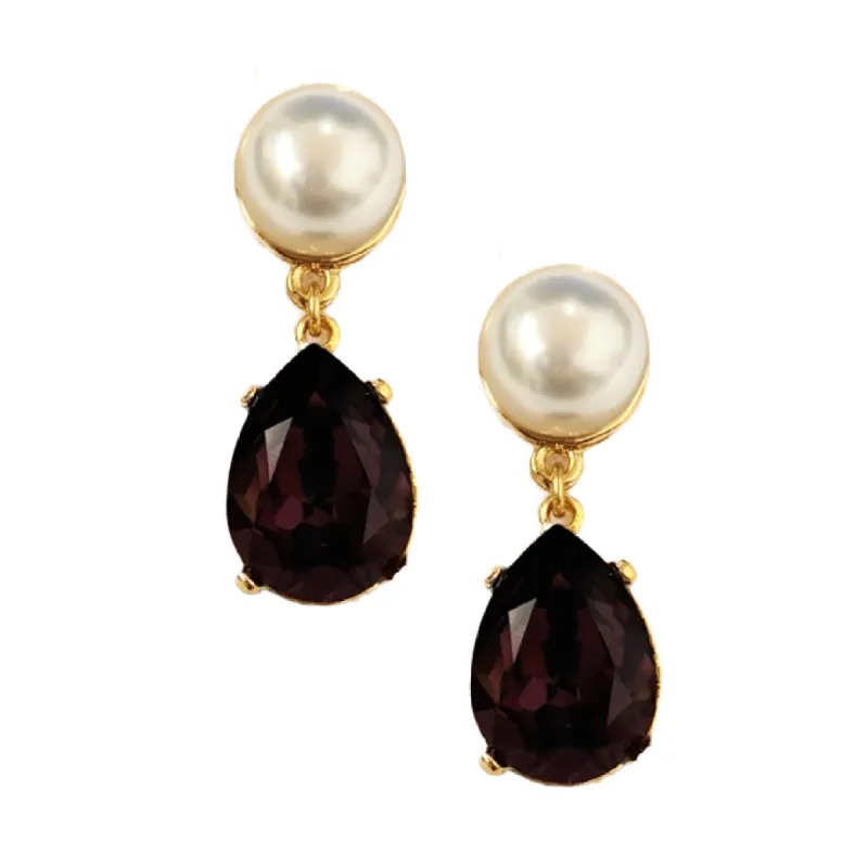 Pearl & Amethyst Teardrop Pierced Earring sold by Kenneth Jay Lane