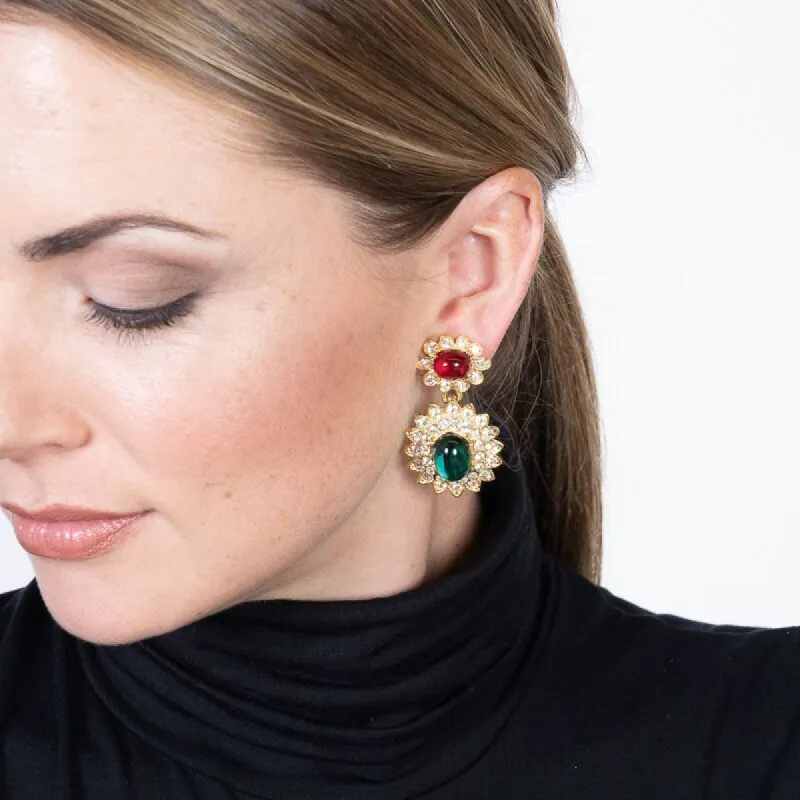 Ruby & Emerald Cabochon Drop Earrings sold by Kenneth Jay Lane