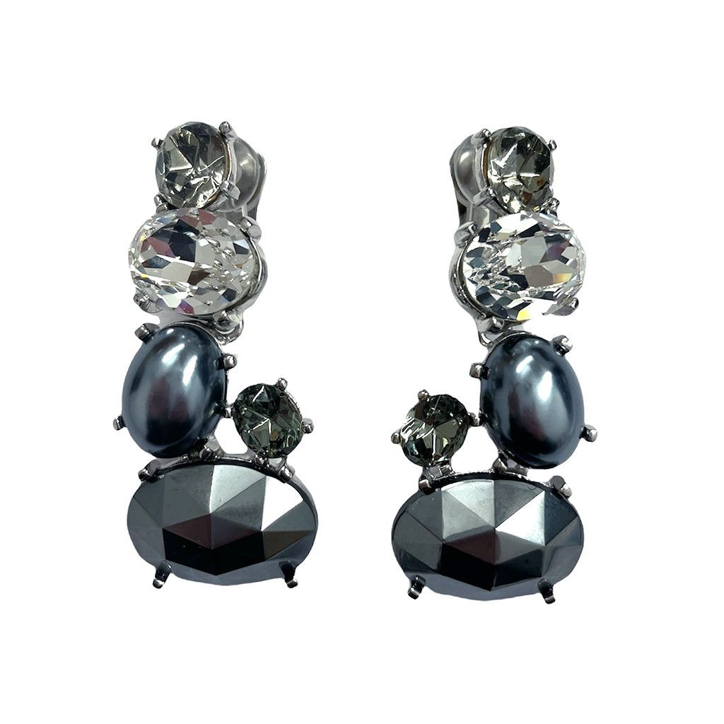 Black Diamond and Pearl Drop Clip Earring sold by Kenneth Jay Lane