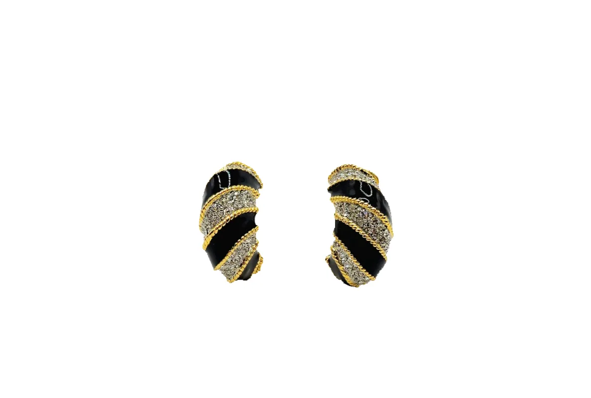 Black Enamel with Crystal Rope Twist Earring sold by Kenneth Jay Lane