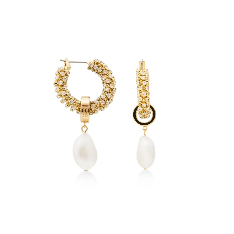 Rhinestone and Pearl Drop Pierced Earring sold by Kenneth Jay Lane